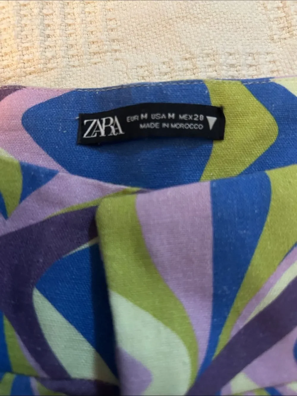 Zara Linen Blend Flared High Rise Pants Multicolor Geometric Print Sz Med